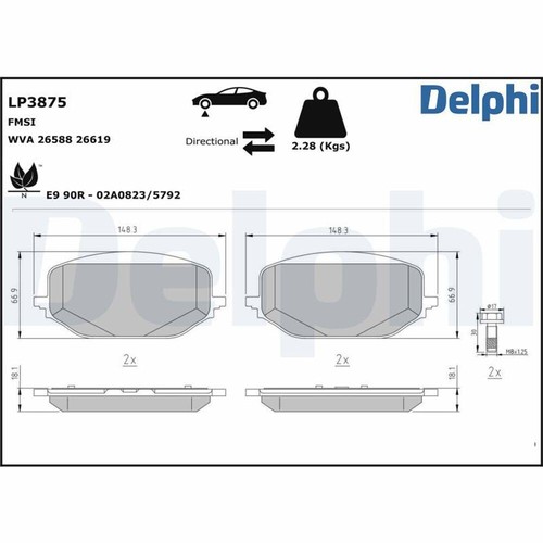 DELPHI LP3875 Bremsbeläge Satz für Opel Astra L Combo Peugeot 308 SW III Sports