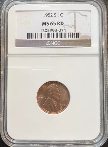1952-S 1C Lincoln Wheat Cent NGC MS 65 RD
