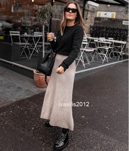 Zara New Woman Midi A Line Knit Skirt Stone S M L Ref 5536 752 Ebay
