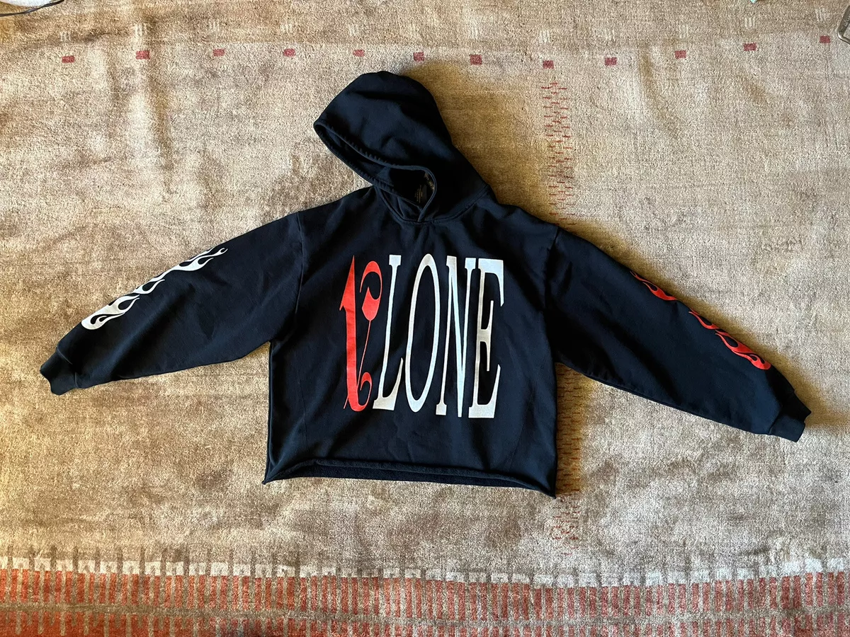 VLONE x PALM ANGELS CROP Hoodie Black/Red LARGE 100% Cotton EUC