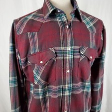 Vintage Rock Creek Ranch Plaid Flannel Western Shirt Large Pearl Snap Rockabilly