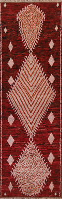 Burgundy Moroccan Oriental Runner Rug 3x10 Wool Hand-knotted Hallway Carpet