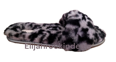 NEW WOMENS UGG FLUFF SLIDE II LEOPARD SHEEPSKIN SLIPPERS  SIZE 9