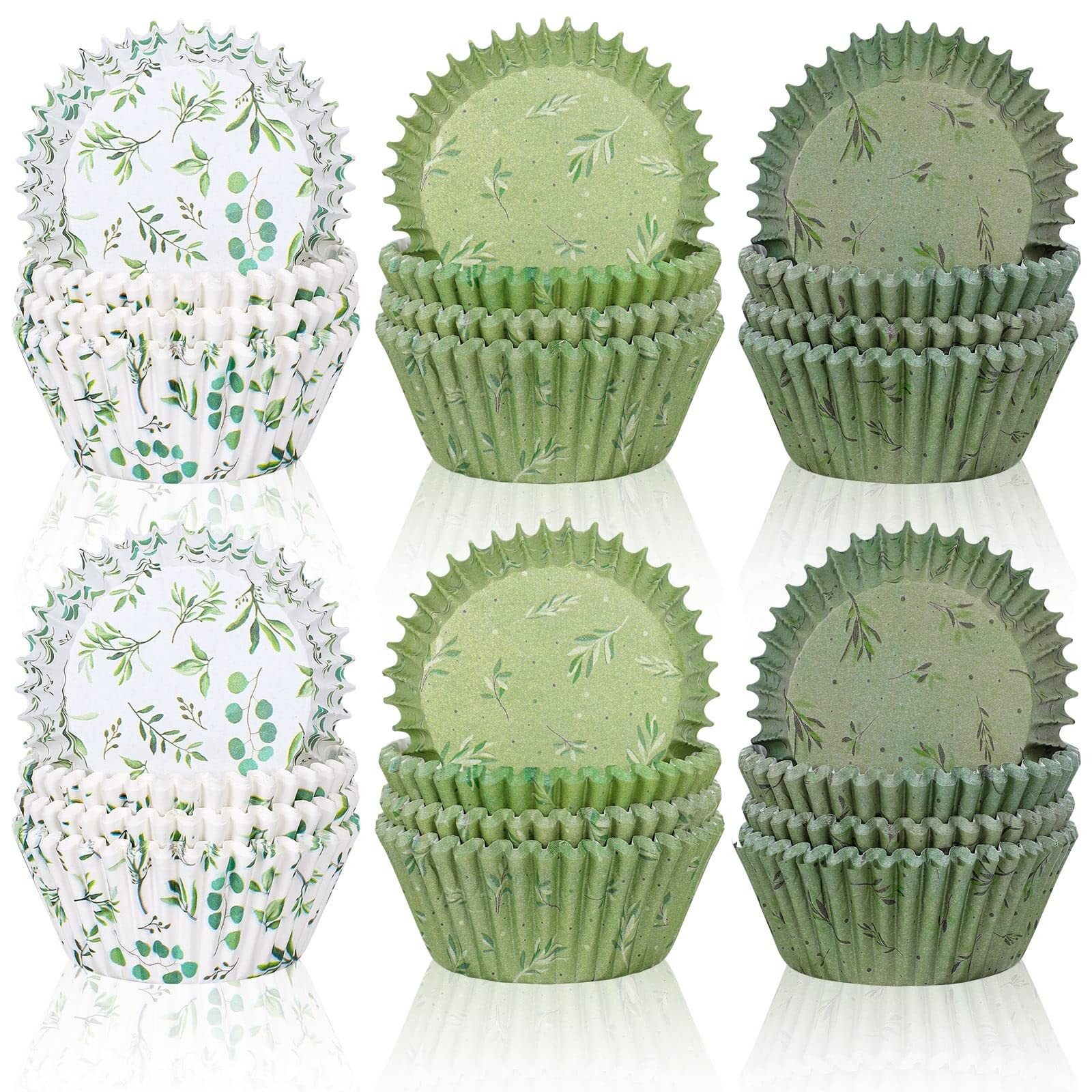 Whaline 600Pcs Greenery Cupcake Liners Eucalyptus Olive Leaf Baking Cups Sage...