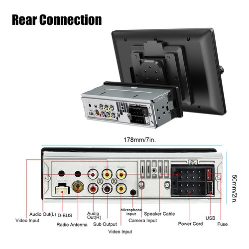 10.4" 1 DIN Wireless Carplay Android Auto Radio Car Stereo Rotatable Screen Cam - Picture 13 of 15