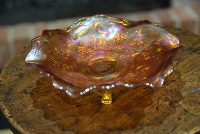 Vintage Fuß Ringelblume Karneval Glas Schale Spitzenrand Blattmuster