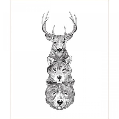 Hudson Animal Panel Bear Wolf Deer 35 x 43 inches tall Camelot Cotton print 
