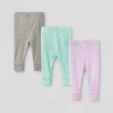 Cloud Island Pants Baby Girls Size 12 Months 3 pack Pull-On Pink Green Gray