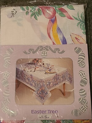 EASTER BUNNY Floral Garden Tablecloth Eggs Basket Rectangle All Over Print 52x52