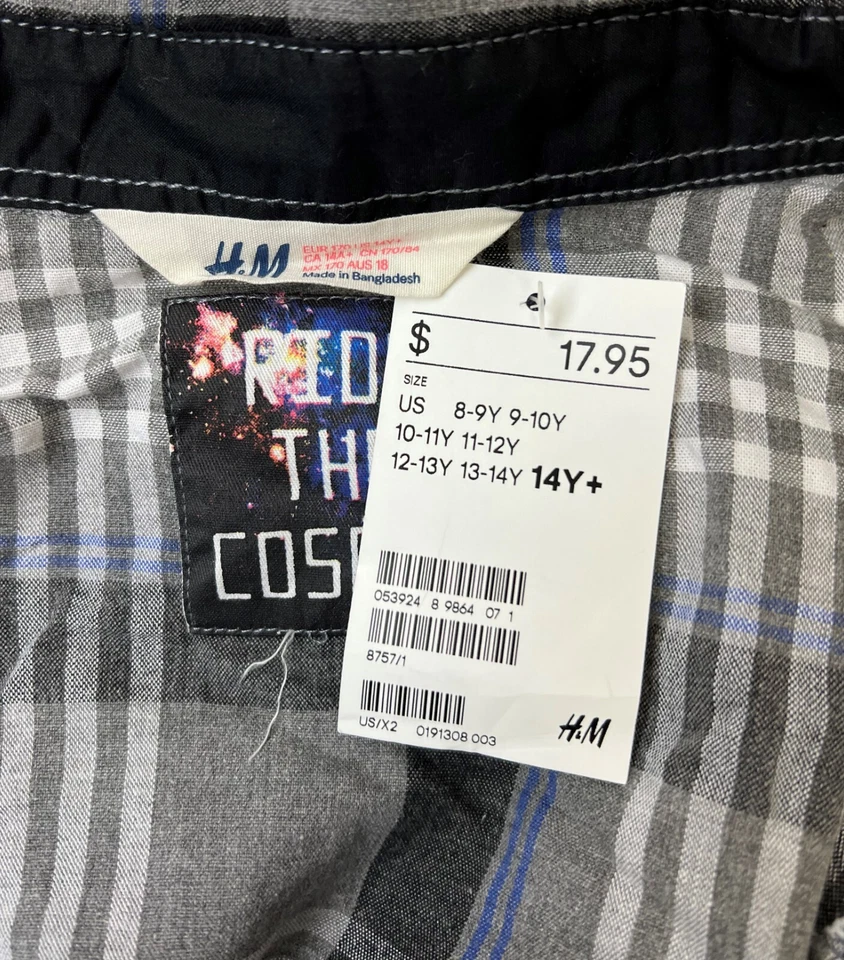 Camisa H&M Niño Manga Larga Cuadros Gris Azul Talla 14Y Minorista $17.95 Nueva con Etiquetas Nueva Foto 3 de 3