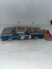 Vintage Lucky Toy Japan 59 Blue Lighting Tin Car Package Has Rips.