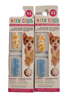 Kitty Caps Sz XS - 40 White w/ Orange Tips + 40 Clear w/ Blue Glitter New Sealed