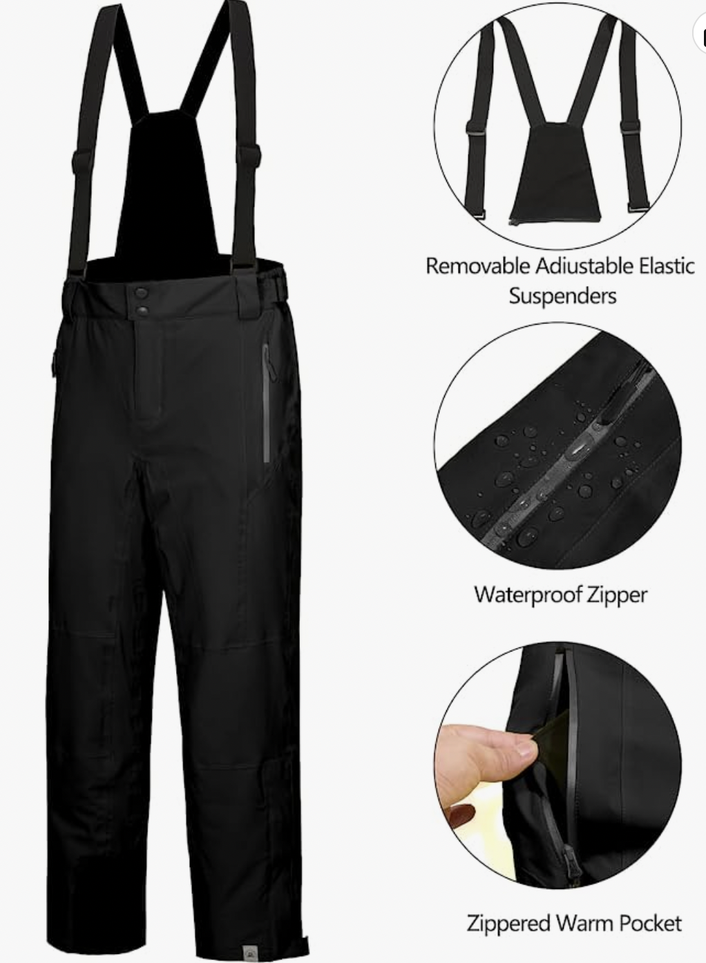 Mapamyumco Men's Snow Insulated Ski Bib Pants with Detachable
