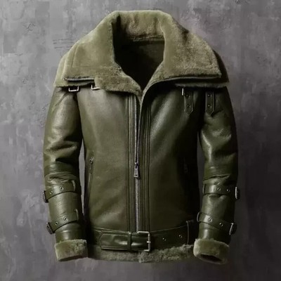 B3 Bomber Aviator RAF 100% Real Leather Pilot Flying Double Collar Jacket