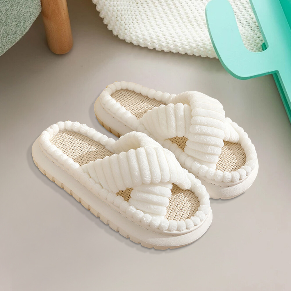 APL Scarpe Slip On Donna Pantofole a Fascia Croce in Peluche Articoli per la Casa (Bianco 44 45)