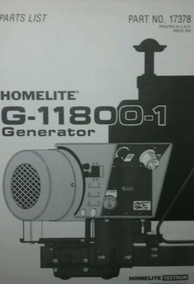 Homelite G-11800-1 Generator Parts Catalog Manual Gasoline Survival Camping