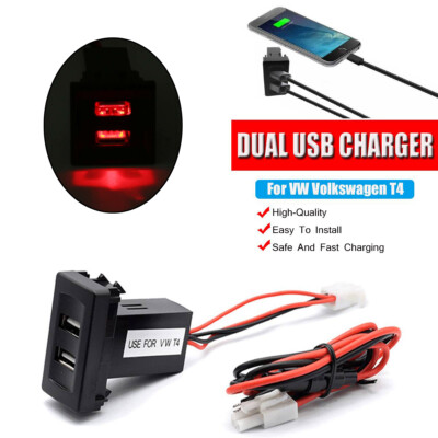 Auto Dual USB Ladegerät Buchse Rot Licht Einbau-Steckdose 2.1A Für VW T4 Modelle