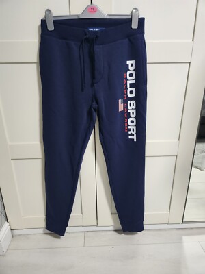 Polo Ralph Lauren Sports capsule flag logo cuffed joggers in navy Size  Small UK