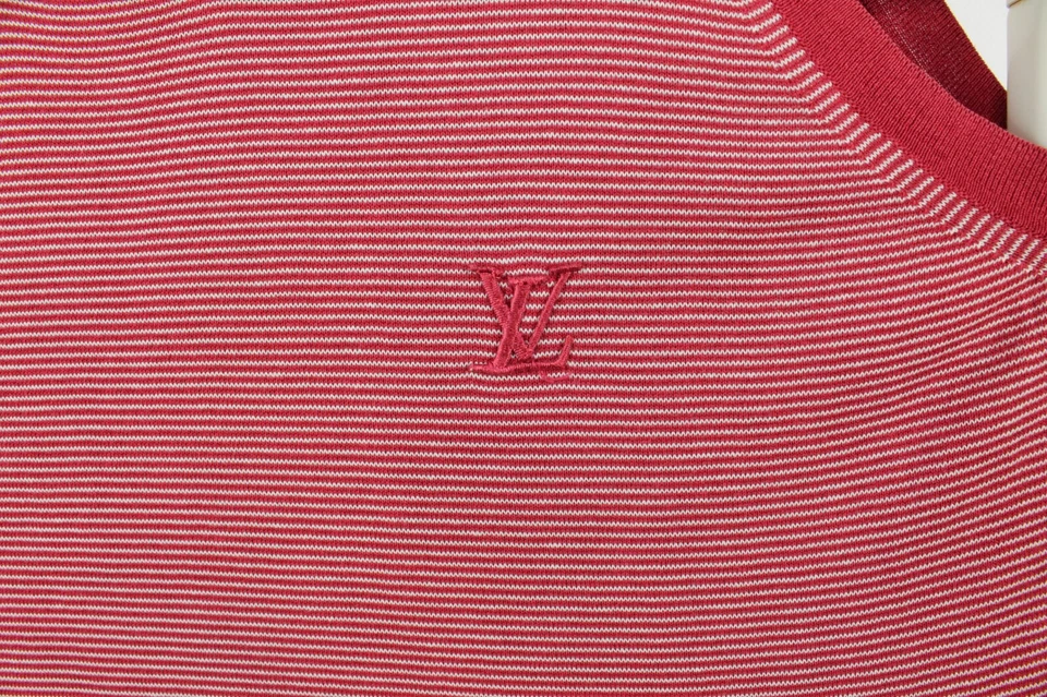 Camisetas sin mangas Louis Vuitton algodón seda rayas rojas con logotipo LV calce ajustado para hombre S 44 Foto 4 de 4