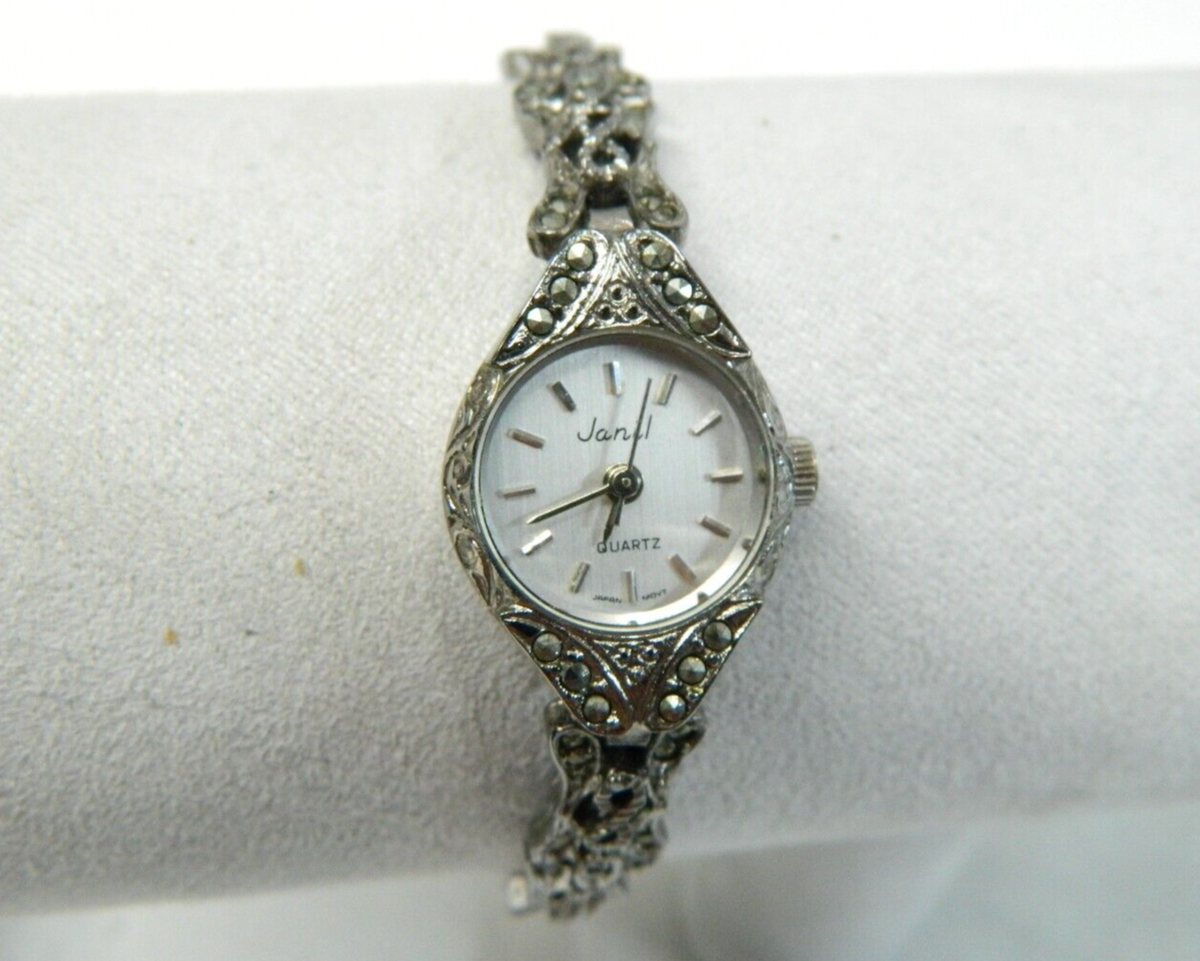 Vintage VGC SMOKY gray JANIL Marcasite embellished lady's watch V