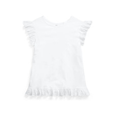 POLO Ralph Lauren Big Girls' Flutter-Sleeve Eyelet Top, White Size 12-14 / L 