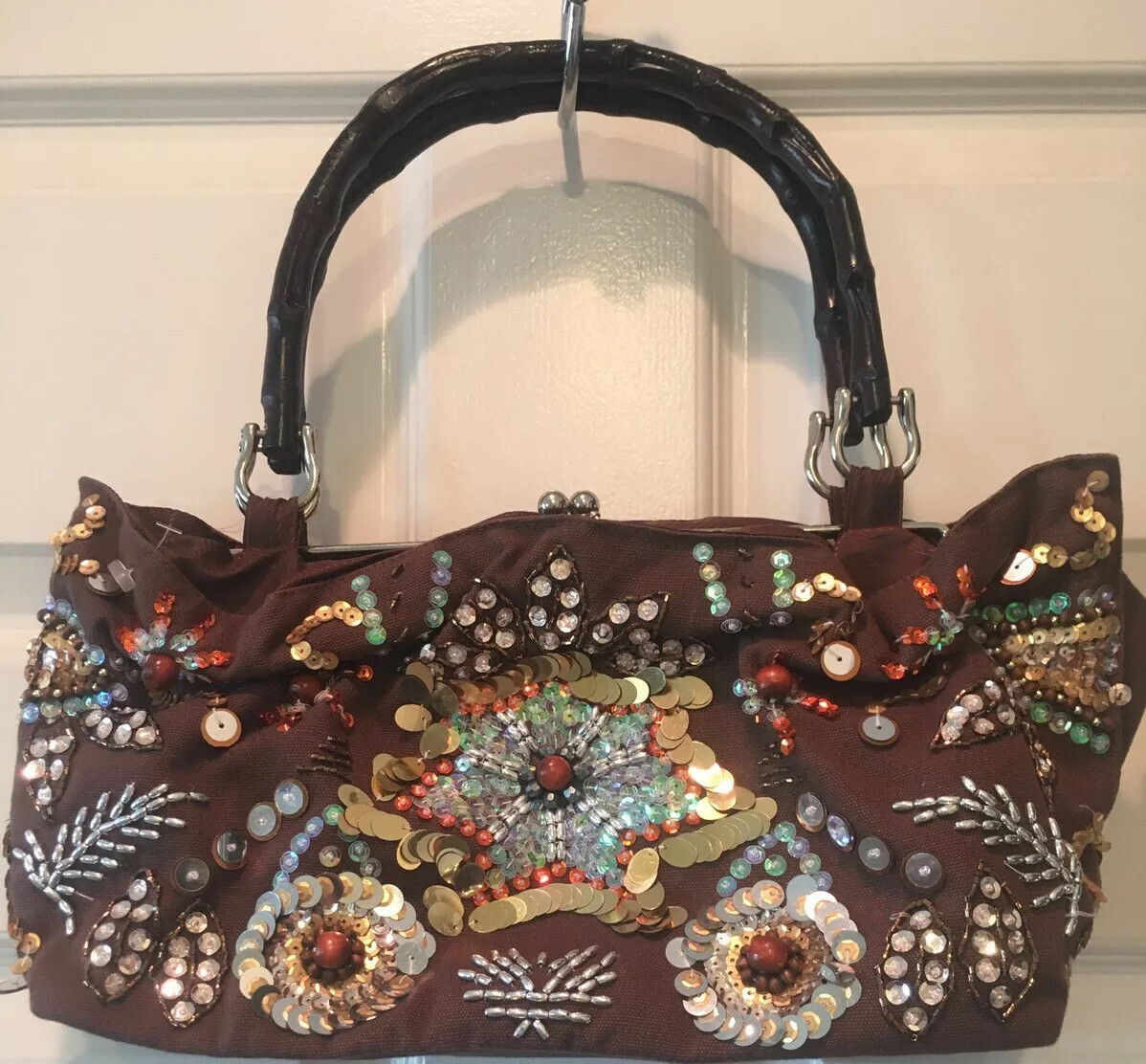 Vintage Guess Purse Bamboo Handles Gem