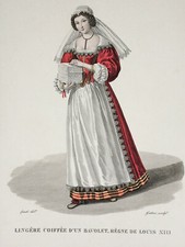 LINGERE BAVOLET Regne Louis XVIII GRAVURE Gatine LANTE Costume Femme XIX°
