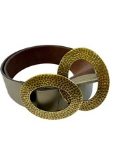Chico's Belt Antique Gold Hammered Double Ring Closure Taupe/Grey Adjustable