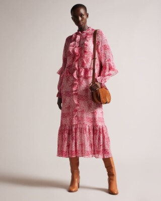 ☆Ted Baker☆ フローラルレースエレガントドレス・DARLEI♪ NWT $445 TED BAKER Alissia Botanical Floral Ruffle Long