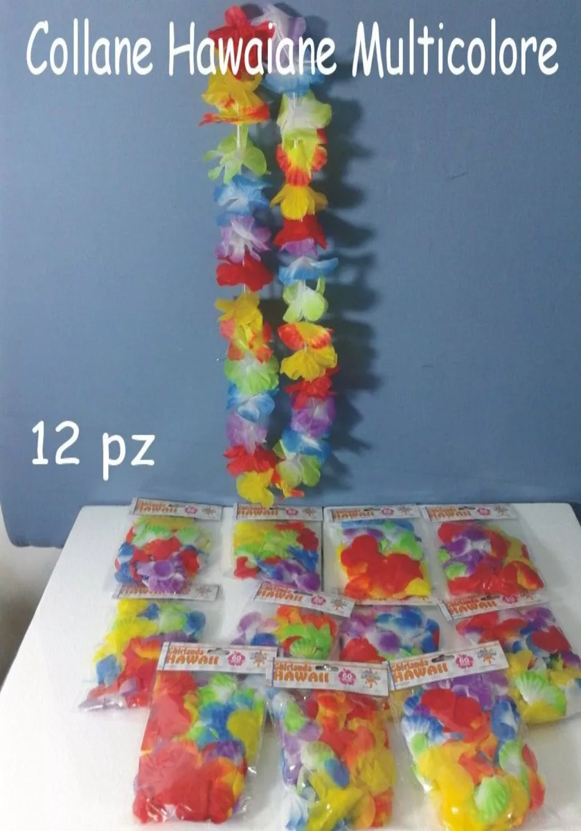 Collane Hawaiane In Stoffa con Fiori Multicolor per Feste e Carnevale -  Confezione da 12 pz 