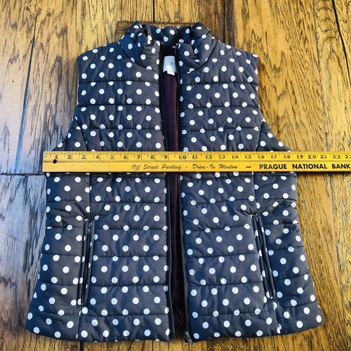 Ann Taylor Loft Womens M Puffer Vest Polka Dot Gray With Cream Dots Full Zip - Picture 4 of 11