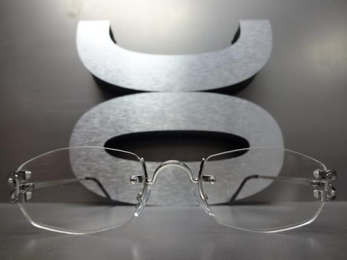 Classy Elegant Sophisticated Style Clear Lens EYE GLASSES Silver Rimless Frame - Picture 4 of 7