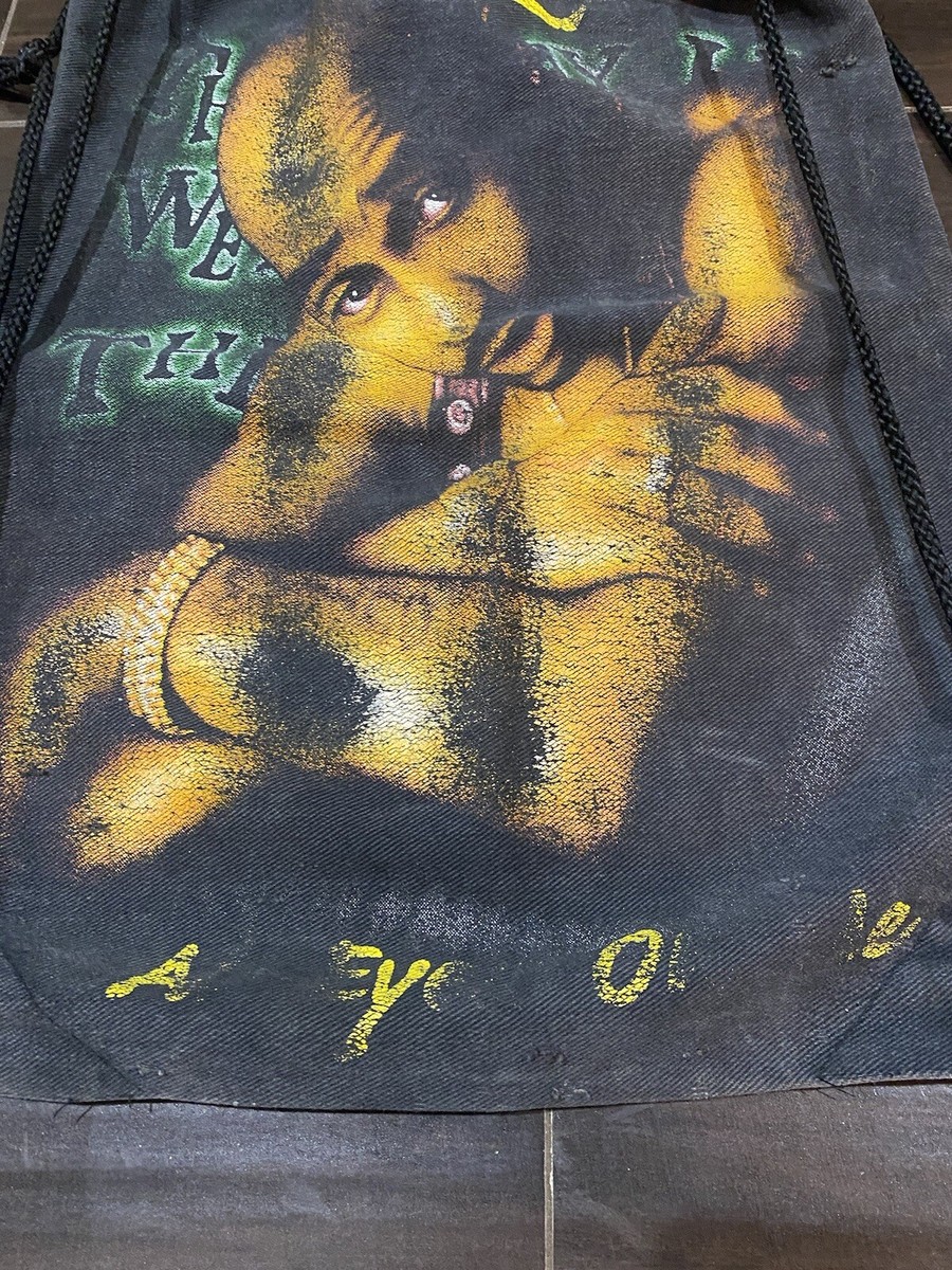 Vintage Tupac 2Pac Rap Tee Style Drawstring Bag Black Faded