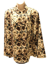 Vtg Notations Jacket Womens 2X LS Brown Floral Full Zip Blazer Lightweight SOFT