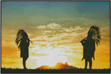 Native American Playing Music at Sunset Counted Cross Stitch Chart  #21-104