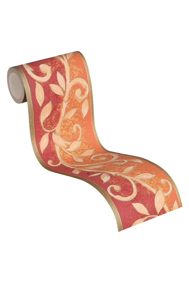 Frise en Papier avec de Magnifiques Fleurs Orange Rouge et Beige - 5 m ...