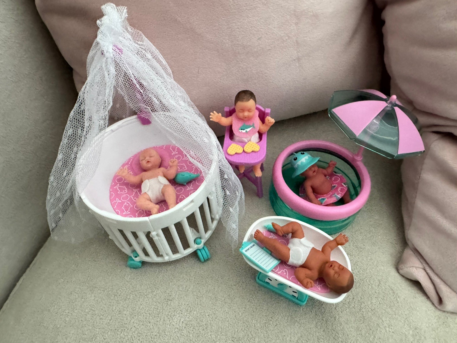 Silicone Babies For Barbie Doll, My Mini Baby Zuru Lot Of 4 W/Baby Accessories