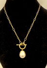 14k Yellow Gold Designer Large Cultured Pearl Toggle Front Necklace  17.5"