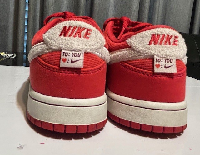Nike Dunk Low SE GS Valentine’s Day Red Suede Youth 2.5 Classic Athletic image 5