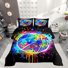 Colorful Basketball Comforter Set for Teens - Queen Size Bedding with Pillowcase