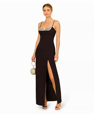 Adriana Women’s Black Solid Long Maxi Dress 0 Sleeveless Spaghetti Straps Slit