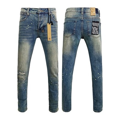 KSUBI Men's Washed Blue Ripped Letter Printing Pants Jeans size 32