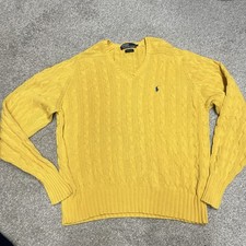 Polo Ralph Lauren Sweater Mens Medium Gold Yellow Cable Knit V Neck Pullover