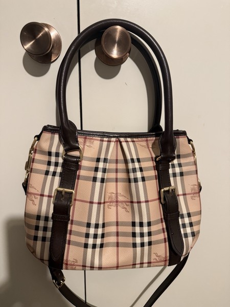 Auntentic Burberry bag  Beige Canvas Leather Small Satchel Top Handle Zip Strap