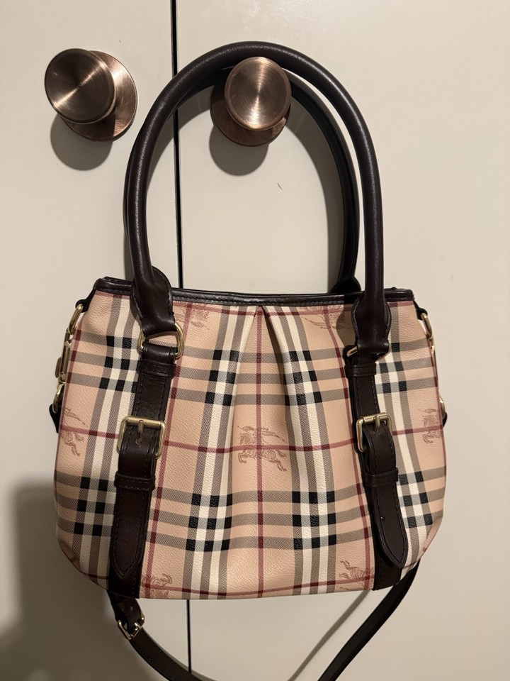 Auntentic Burberry bag  Beige Canvas Leather Small Satchel Top Handle Zip Strap