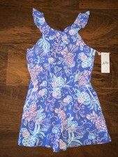Lilly Pulitzer Girl LARGE 8-10 Blue CITRUS CRUSH YARDLEY ROMPER Sleeveless NWT