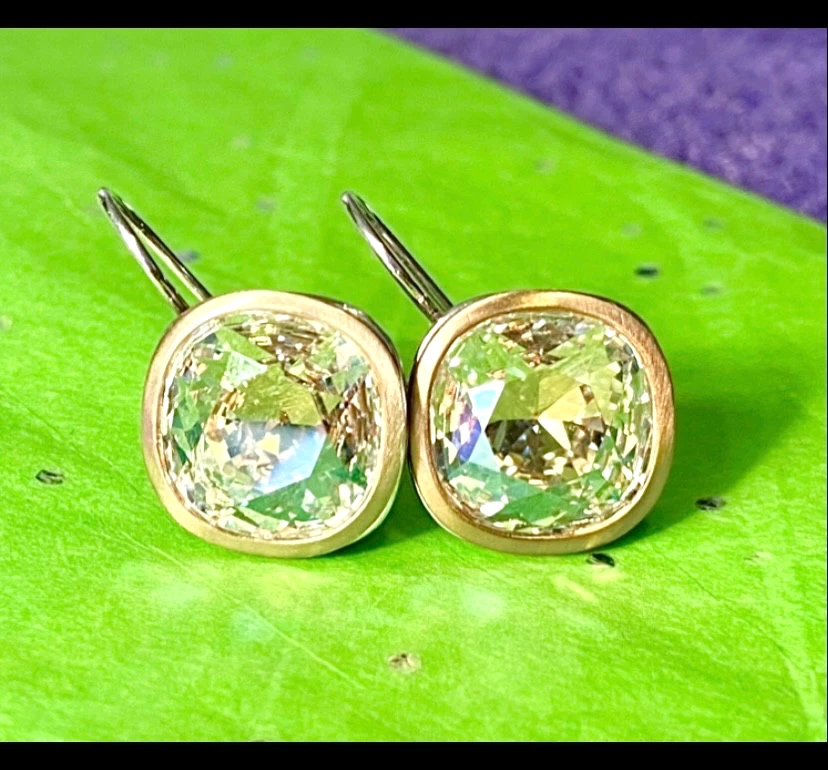 PENDIENTES BRILLANTES VENUSIANOS IRIDISCENTES TRANSPARENTES CRISTAL DE SWAROVSKI SLV+ORO LN+BOLSO✨VTG Foto 4 de 4