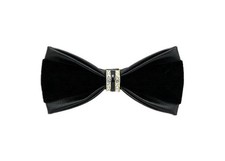 Men's Pre-tied PU Leather Bow Ties With Crystal Decoration -Multicolor Black