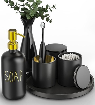 Black Bathroom Accessories Set with Tray 6pcs Matte Black Bathroom Accessory Set