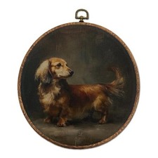 Vintage Dachshund Dog Round Wall Art Decor, Weiner Dog Gifts Framed 01Child